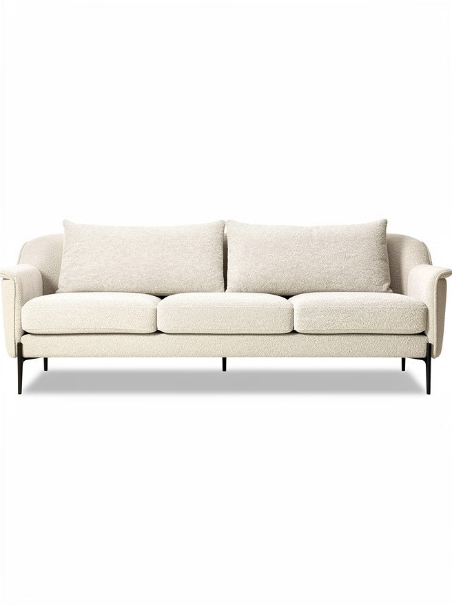 Elegantes, gemütliches Sofa mit drei Kissen in Cremefarben und schwarzem Metallgestell**